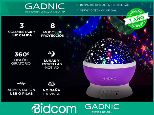 Proyector De Estrellas Gadnic Led Giratorio 3 Rgb Luz Cálida