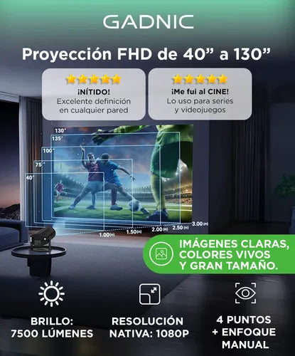 Proyector Gadnic 9500 Lúmenes | Wi-Fi, Bluetooth y Cine en Casa